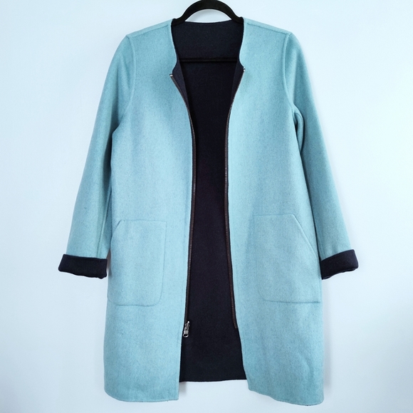 Gerard Darel Jackets & Blazers - Gerard Darel Lexie reversible wool coat in turquoise & navy blue